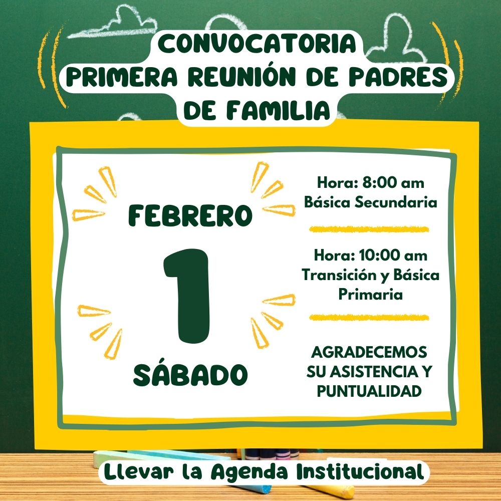 La Institución Educativa Isolda Echavarría invita cordialmente a todos los padres de familia y acudientes a la Primera Reunión General.